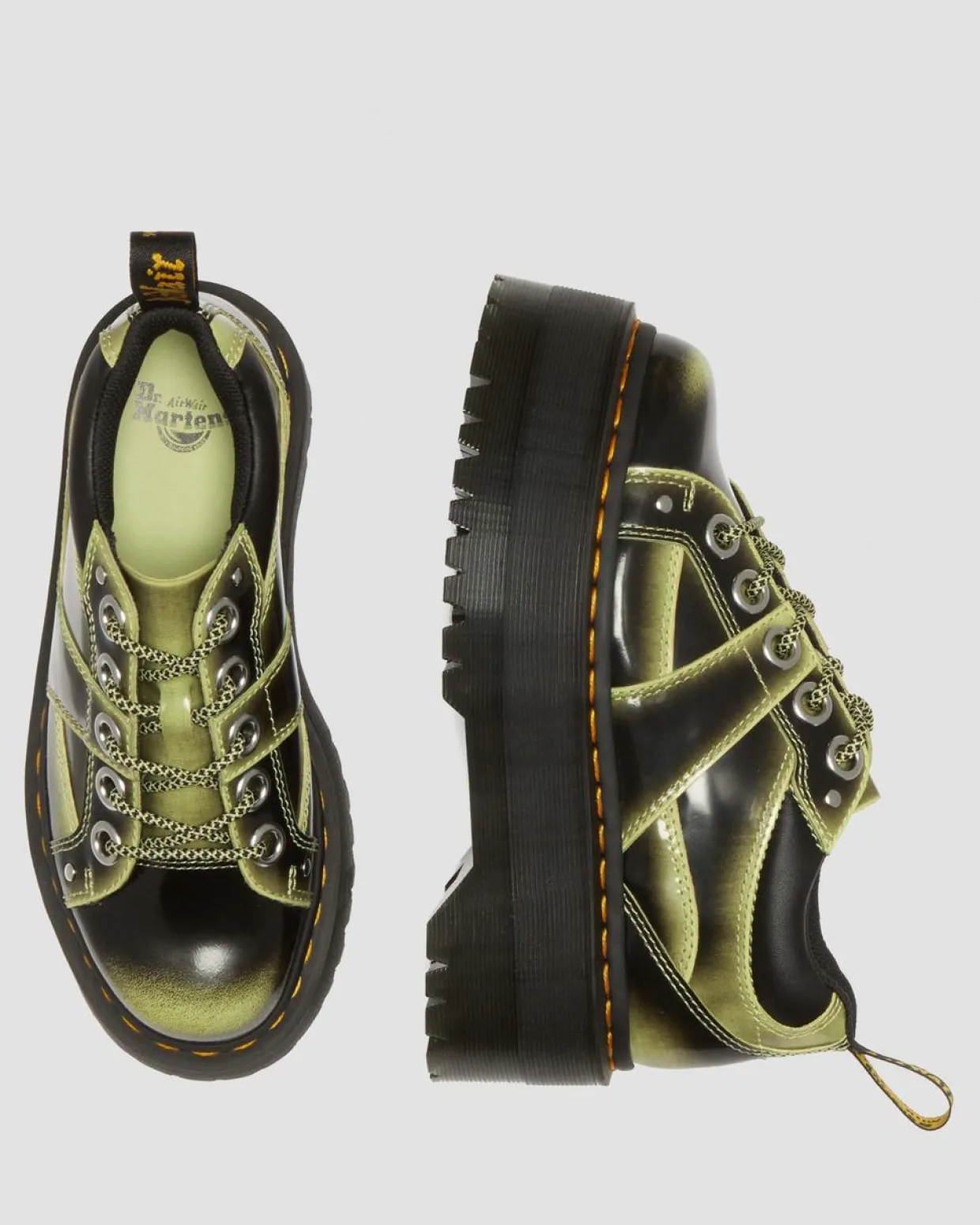Dr. Martens Chaussures Plateformes 5 œillets Max En Cuir Effet Vieilli Lime Green — Arcadia Hot