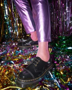Dr. Martens Chaussures Plateformes 1461 Quad En Cuir Verni Noir — Distressed Patent Discount