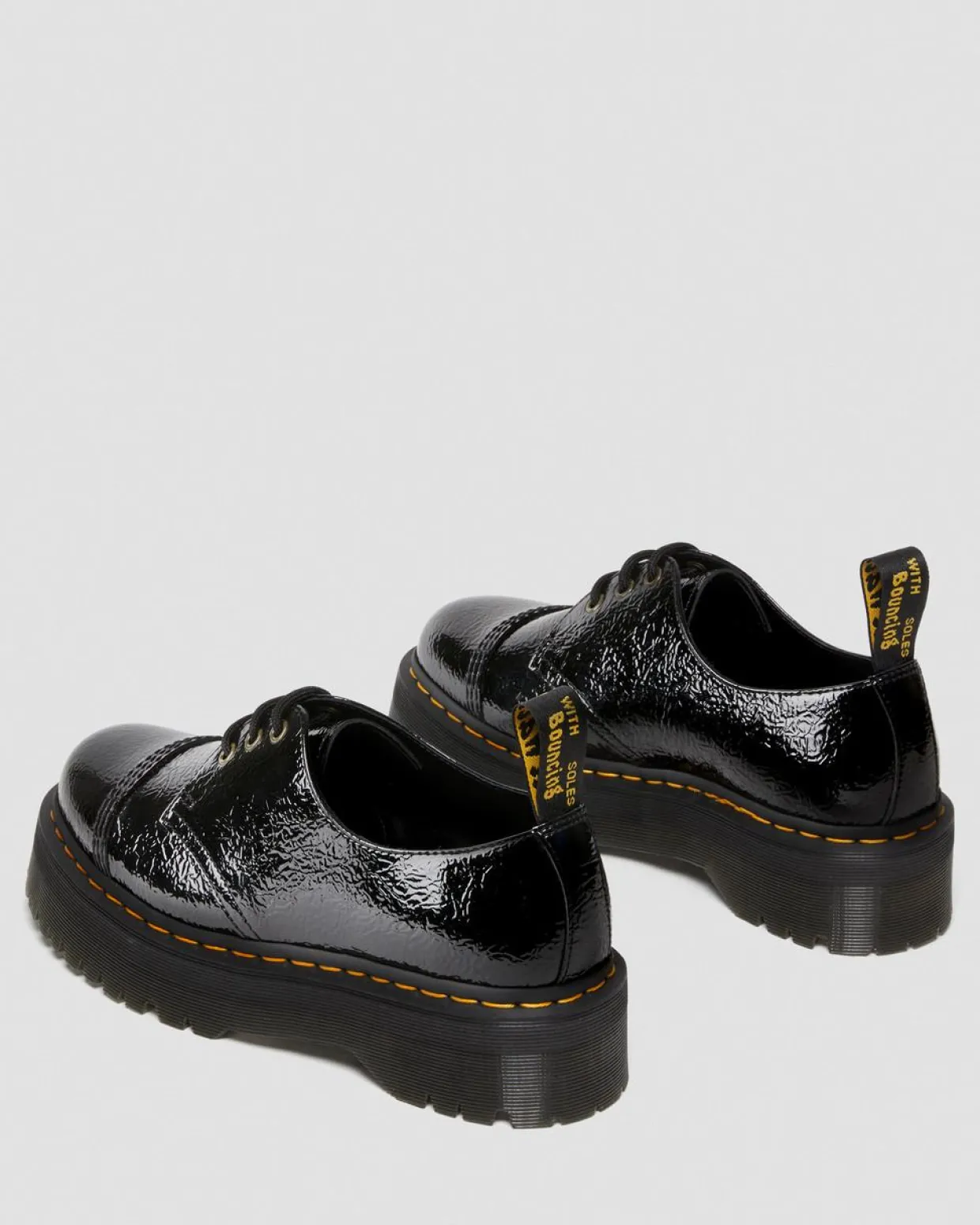 Dr. Martens Chaussures Plateformes 1461 Quad En Cuir Verni Noir — Distressed Patent Discount