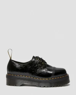 Dr. Martens Chaussures Plateformes 1461 Quad En Cuir Verni Noir — Distressed Patent Discount