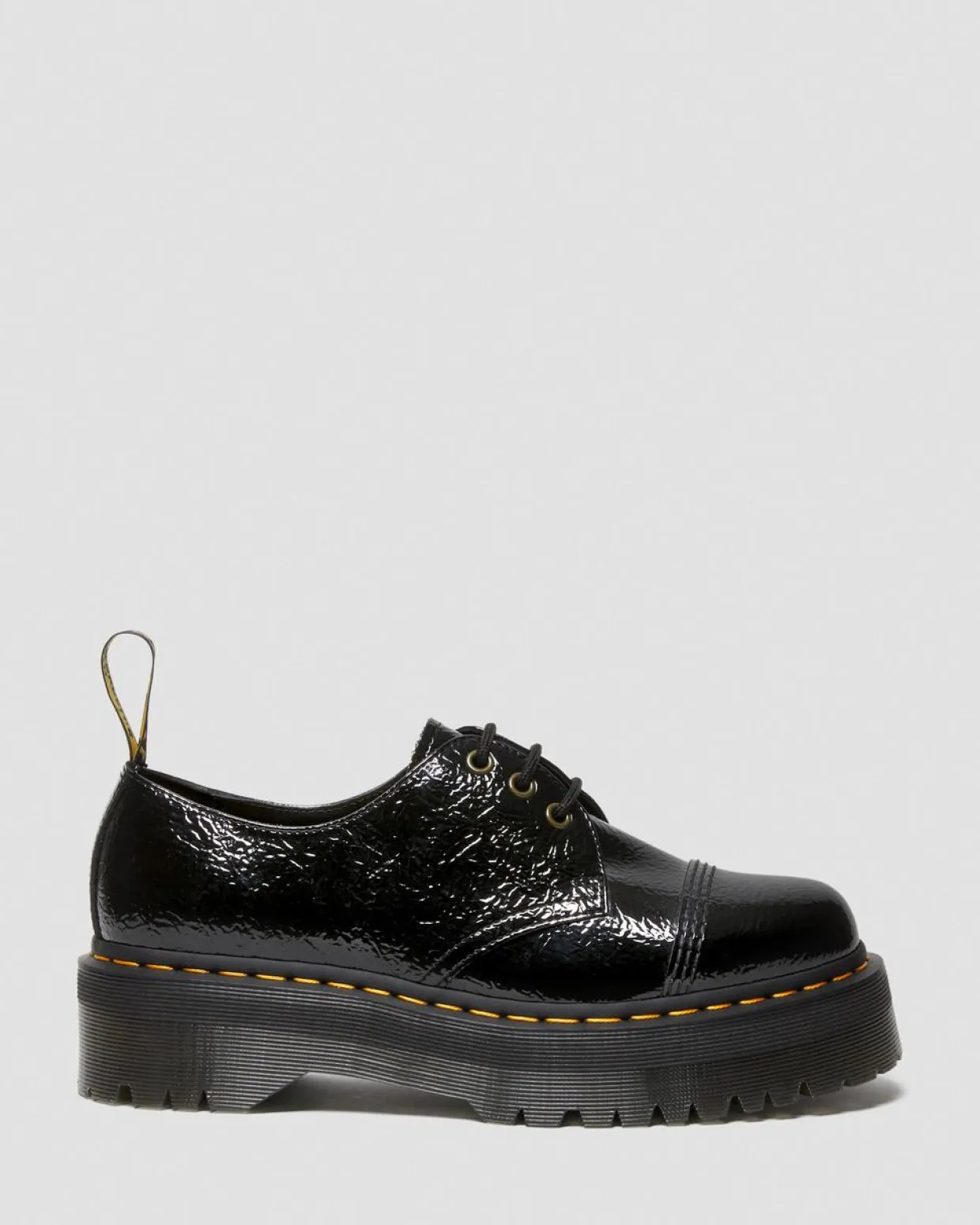 Dr. Martens Chaussures Plateformes 1461 Quad En Cuir Verni Noir — Distressed Patent Discount