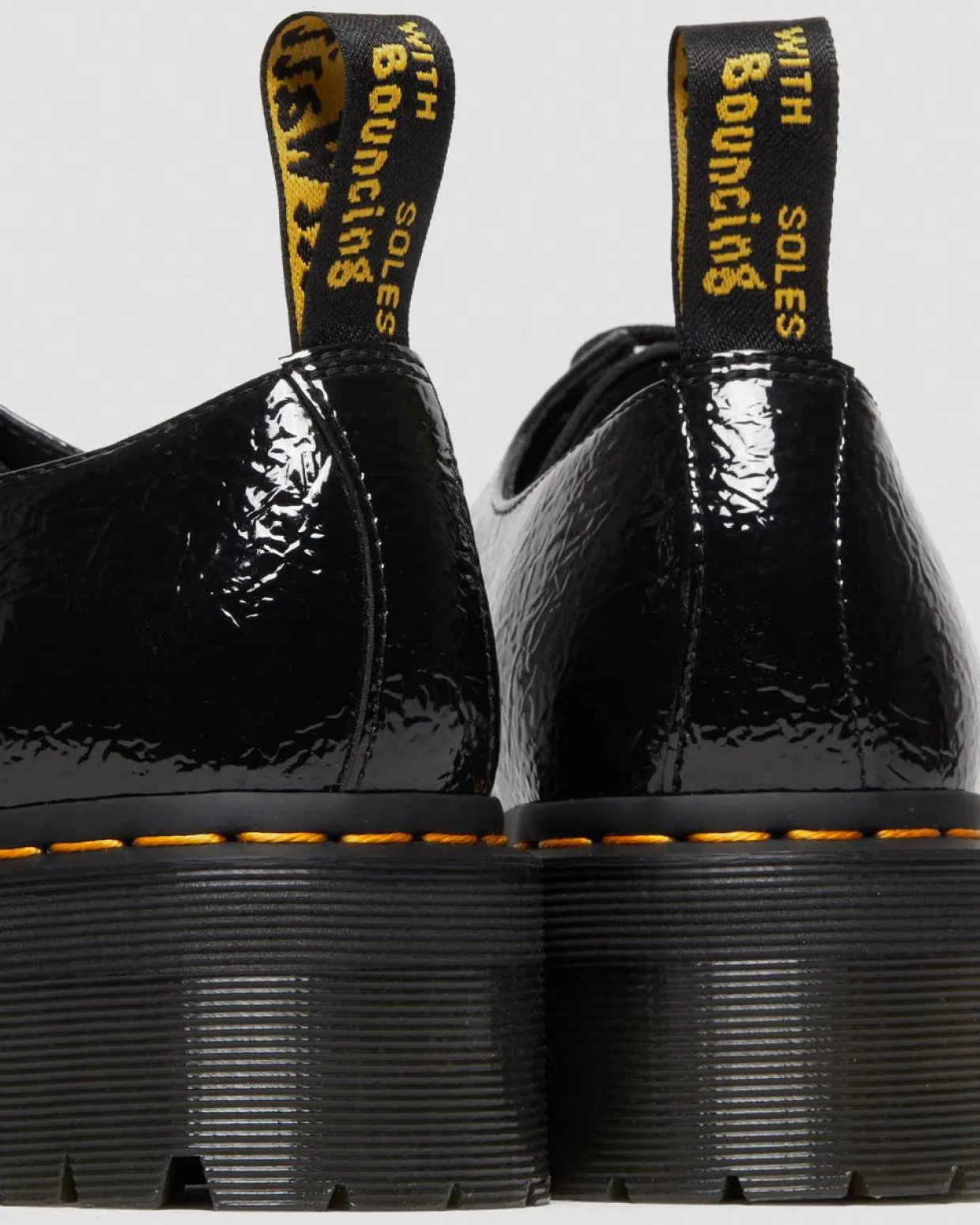 Dr. Martens Chaussures Plateformes 1461 Quad En Cuir Verni Noir — Distressed Patent Discount