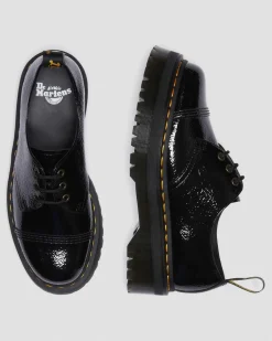 Dr. Martens Chaussures Plateformes 1461 Quad En Cuir Verni Noir — Distressed Patent Discount
