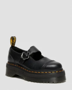 Dr. Martens Chaussures Plateformes Addina Flower En Cuir à Boucles Noir — Milled Nappa Fashion