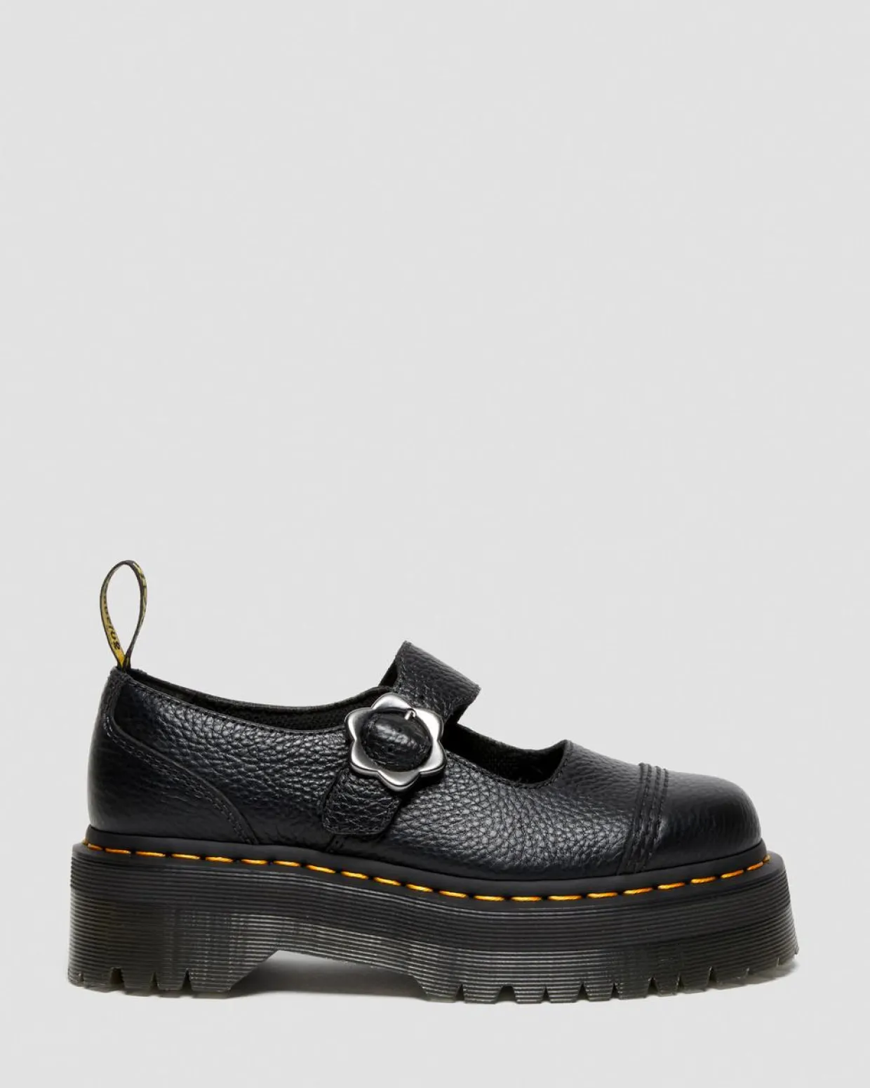 Dr. Martens Chaussures Plateformes Addina Flower En Cuir à Boucles Noir — Milled Nappa Fashion
