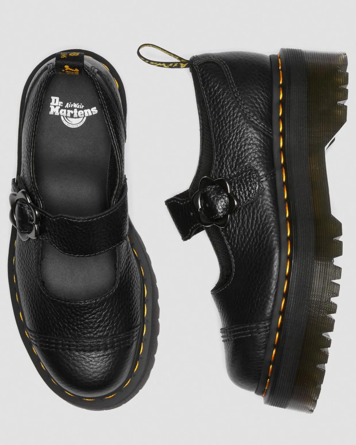 Dr. Martens Chaussures Plateformes Addina Flower En Cuir à Boucles Noir — Milled Nappa Fashion