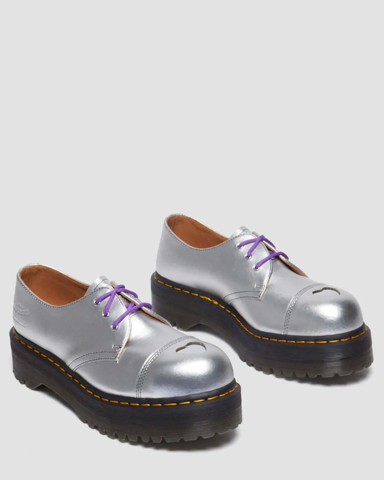 Dr. Martens CHAUSSURES PLATEFORMES QUAD 1461 MADEME EN CUIR ALUMIX Argenté — Alumix Best