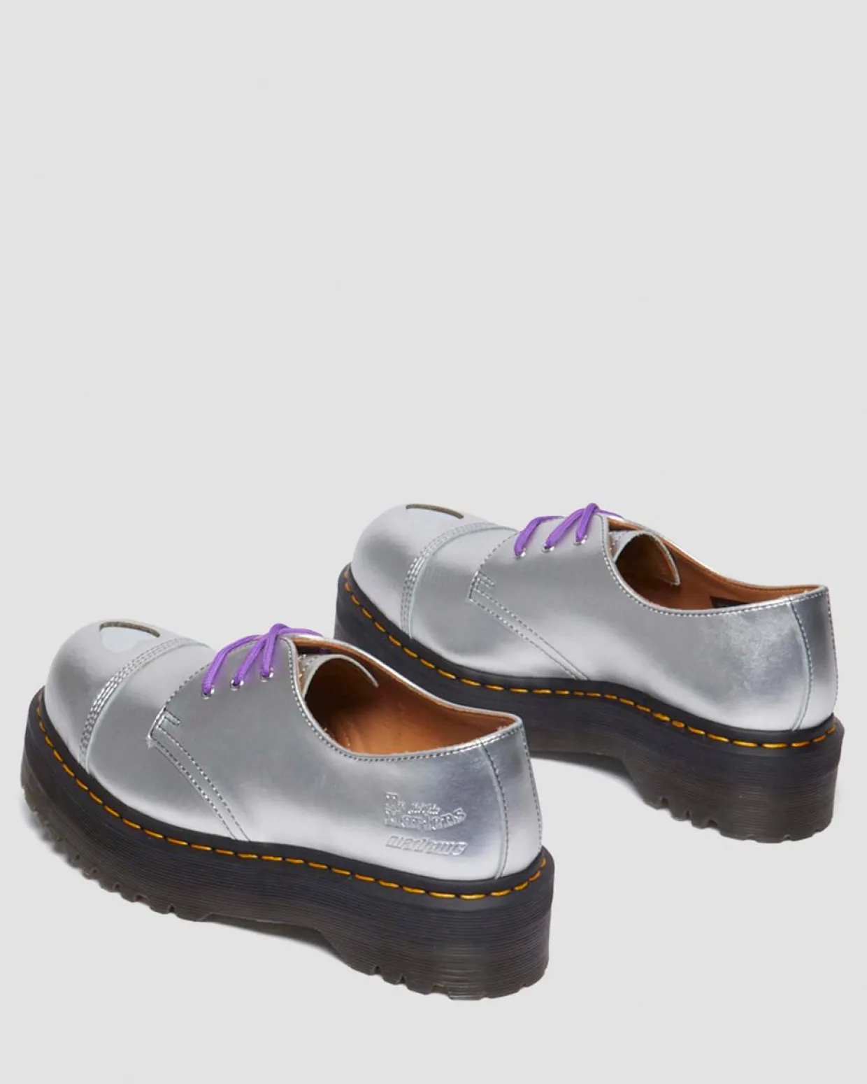 Dr. Martens CHAUSSURES PLATEFORMES QUAD 1461 MADEME EN CUIR ALUMIX Argenté — Alumix Best