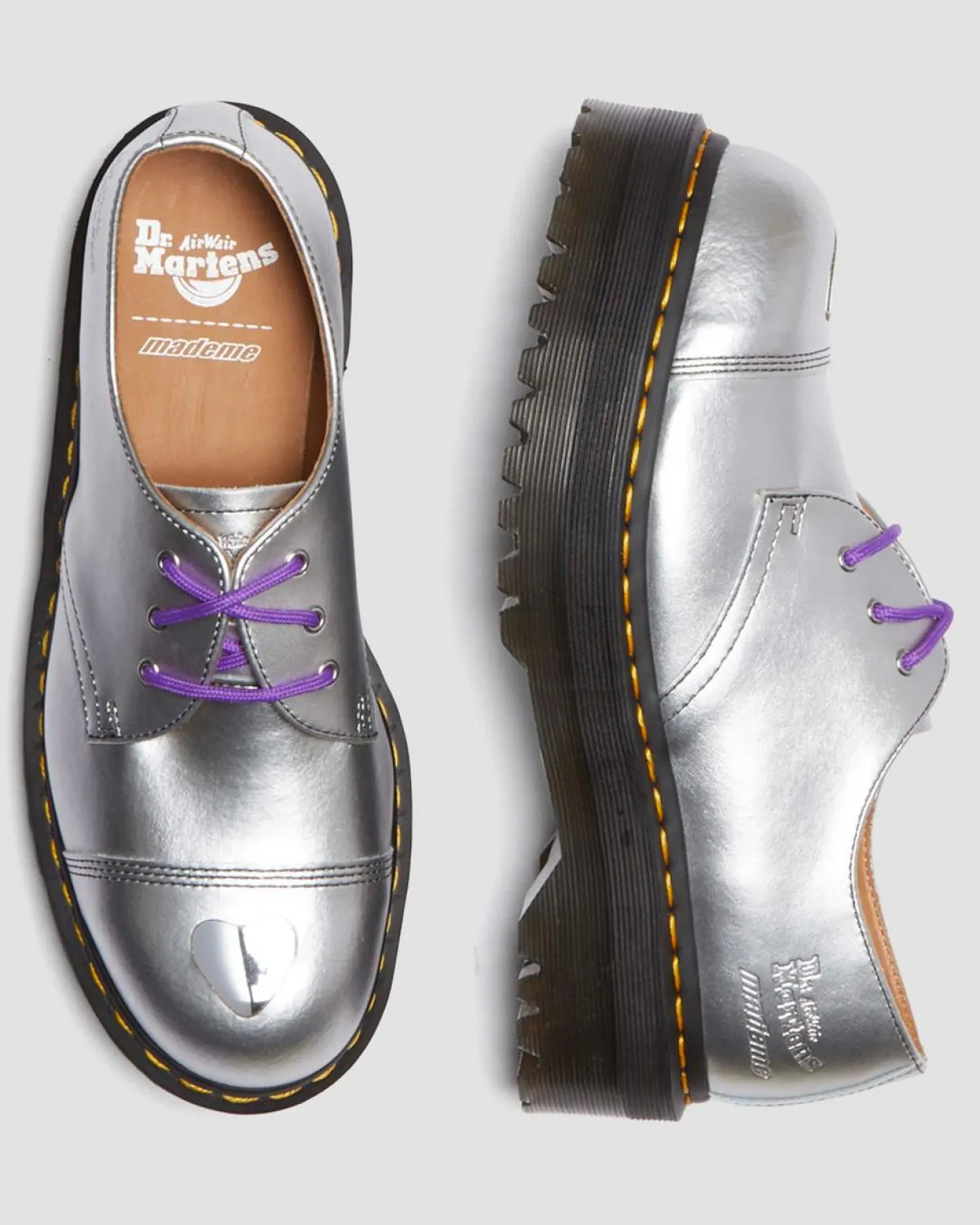 Dr. Martens CHAUSSURES PLATEFORMES QUAD 1461 MADEME EN CUIR ALUMIX Argenté — Alumix Best