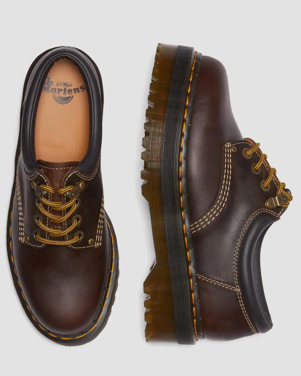 Dr. Martens Chaussures Plateformes Quad II 8053 En Cuir Crazy Horse Marron foncé — Crazy Horse Sale