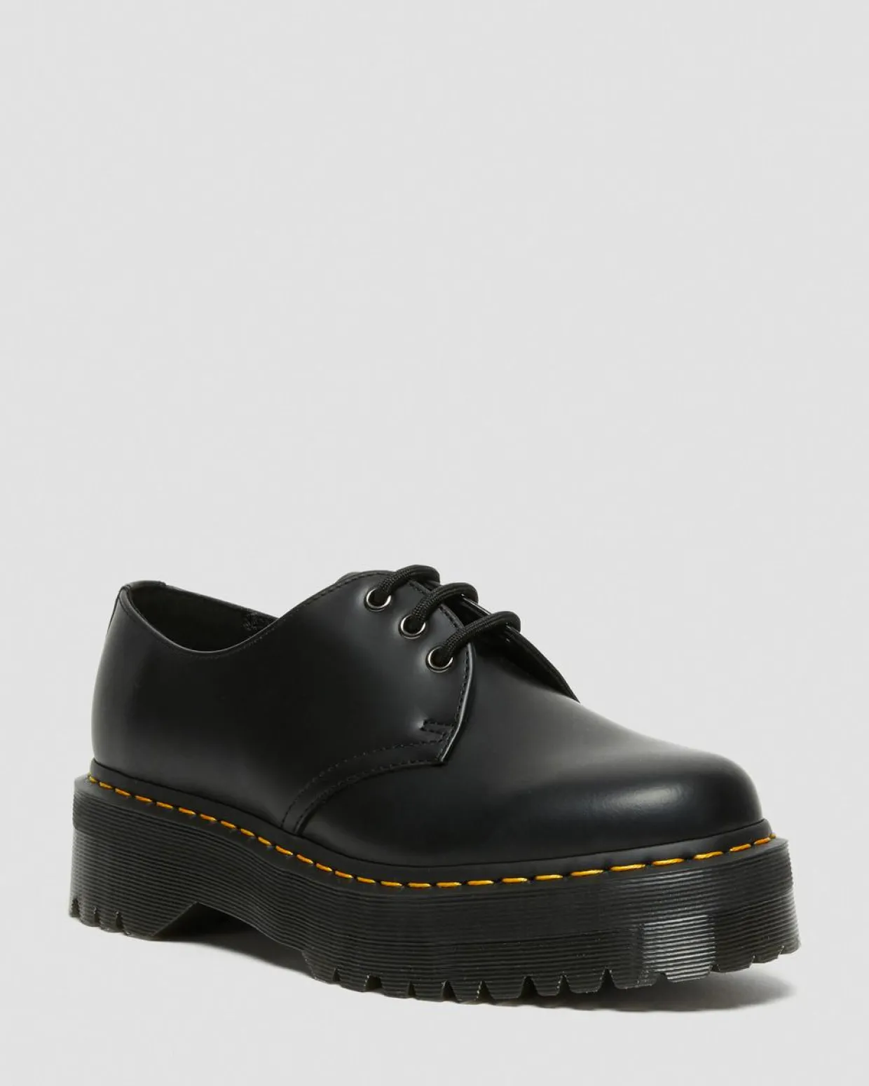Dr. Martens Chaussures Plateformes Quad 1461 En Cuir Noir — Polished Smooth Clearance