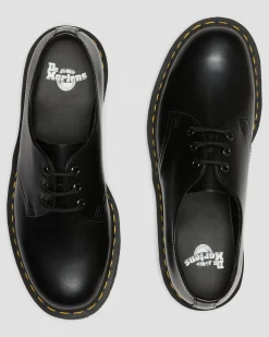 Dr. Martens Chaussures Plateformes Quad 1461 En Cuir Noir — Polished Smooth Clearance