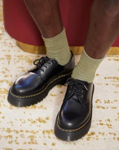 Dr. Martens Chaussures Plateformes Quad 1461 En Cuir Noir — Polished Smooth Clearance