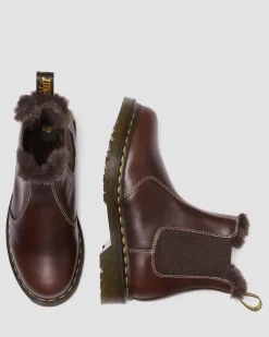 Dr. Martens Chelsea Boots 2976 Leonore En Cuir Et Fourrure Synthétique Dark Brown Flash Sale