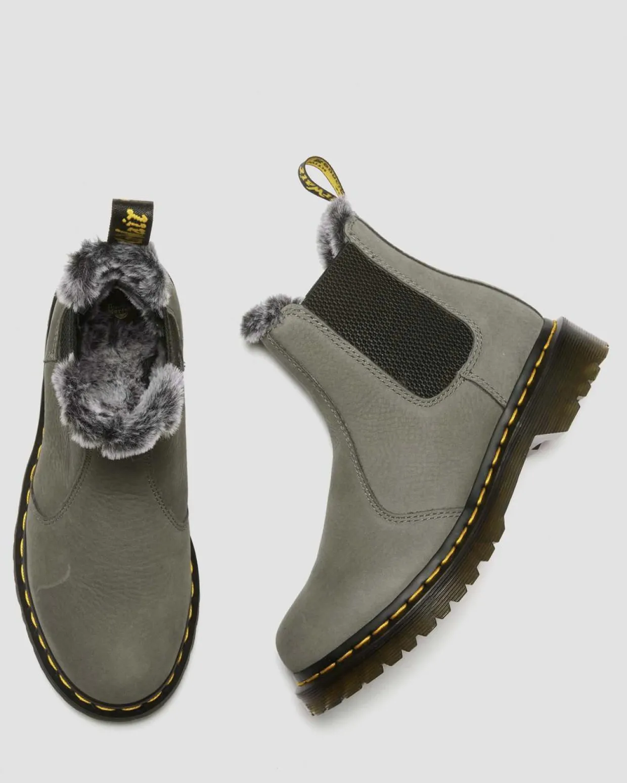 Dr. Martens Chelsea Boots 2976 Leonore En Cuir Nubuck Et Fourrure Synthétique NICKEL GREY — Milled Nubuck Wp Hot