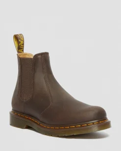 Dr. Martens Chelsea Boots 2976 Yellow Stitch En Cuir Crazy Horse Marron foncé — Crazy Horse Store