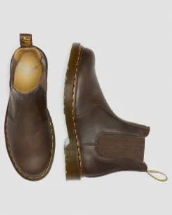 Dr. Martens Chelsea Boots 2976 Yellow Stitch En Cuir Crazy Horse Marron foncé — Crazy Horse Store