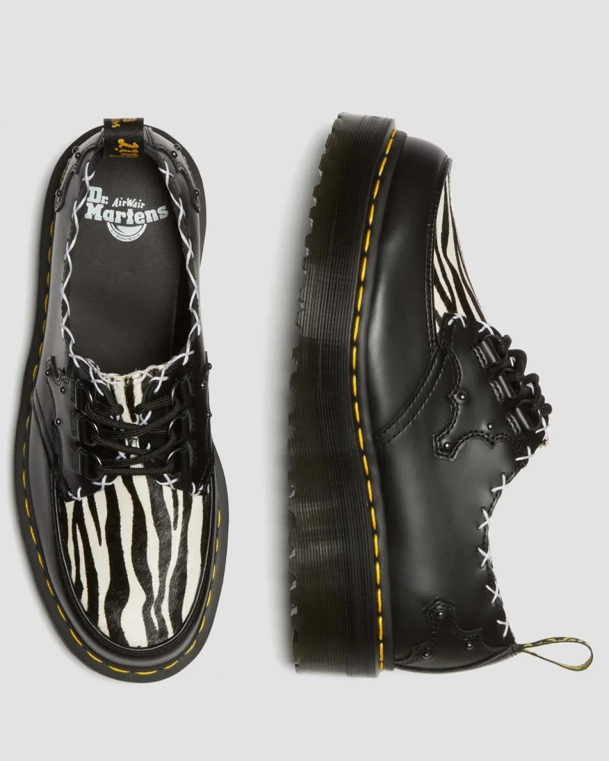 Dr. Martens Creepers Plateformes Ramsey En Cuir à Imprimé Zèbre Black+Zebra — Smooth+Hair On Cheap