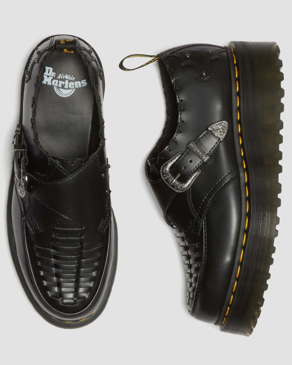 Dr. Martens Creepers Plateformes Ramsey En Cuir Smooth Tressé Noir — Smooth Leather Hot