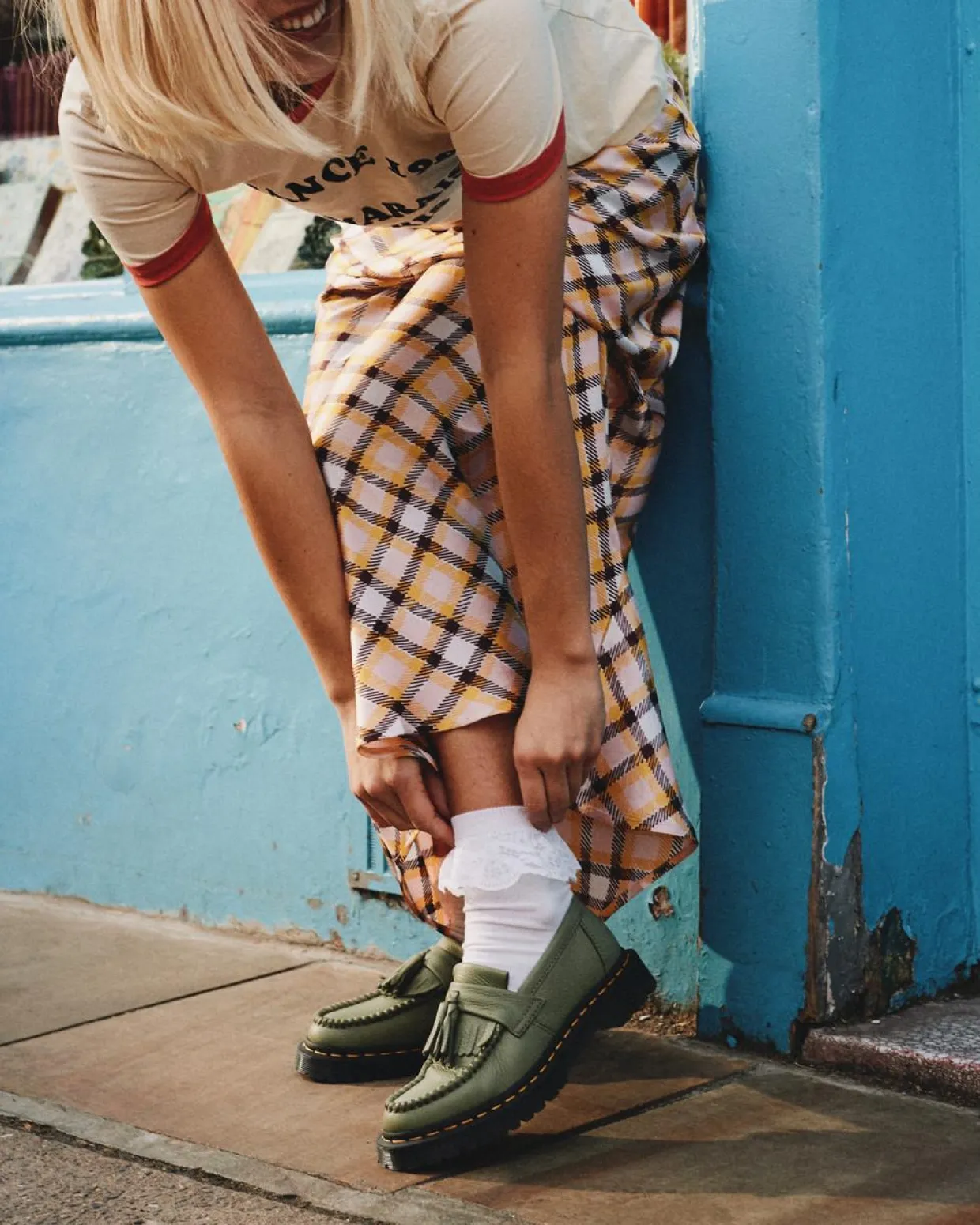 Dr. Martens Mocassins Adrian En Cuir Virginia à Pampilles Muted Olive — Virginia New
