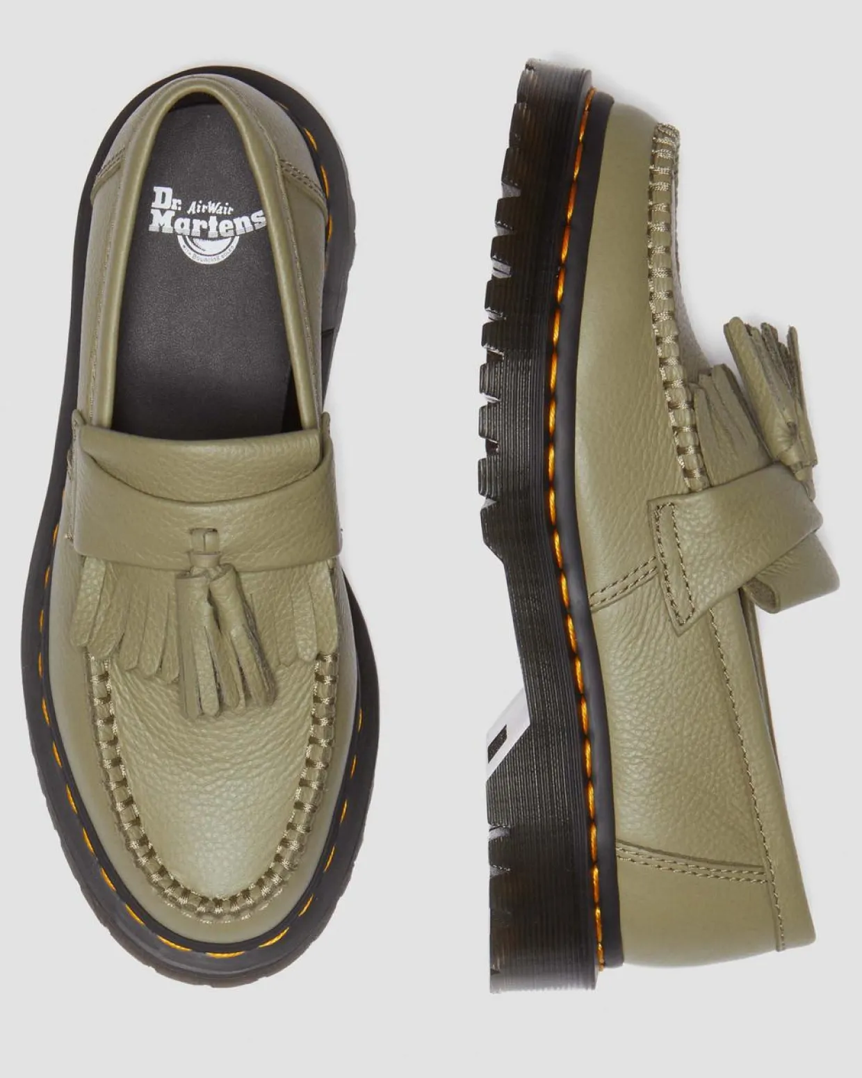 Dr. Martens Mocassins Adrian En Cuir Virginia à Pampilles Muted Olive — Virginia New