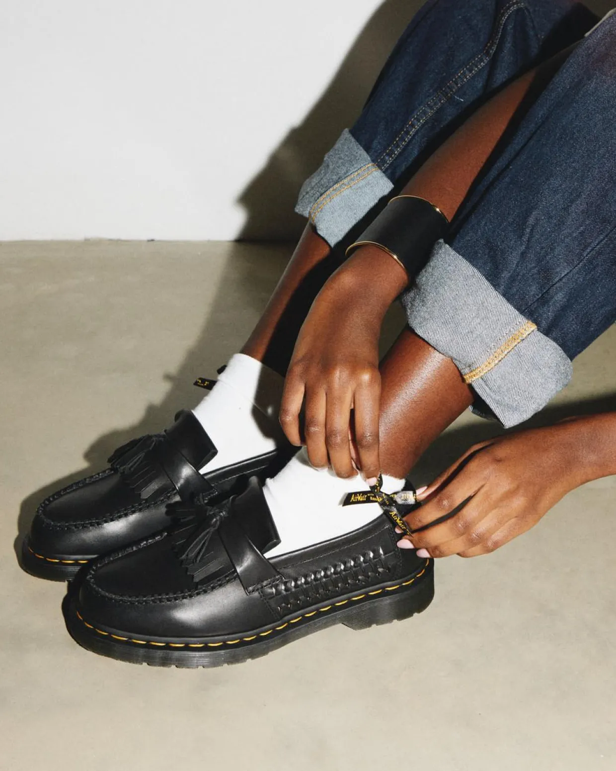 Dr. Martens Mocassins Adrian En Cuir Tressé à Pampilles Black — Analine Outlet