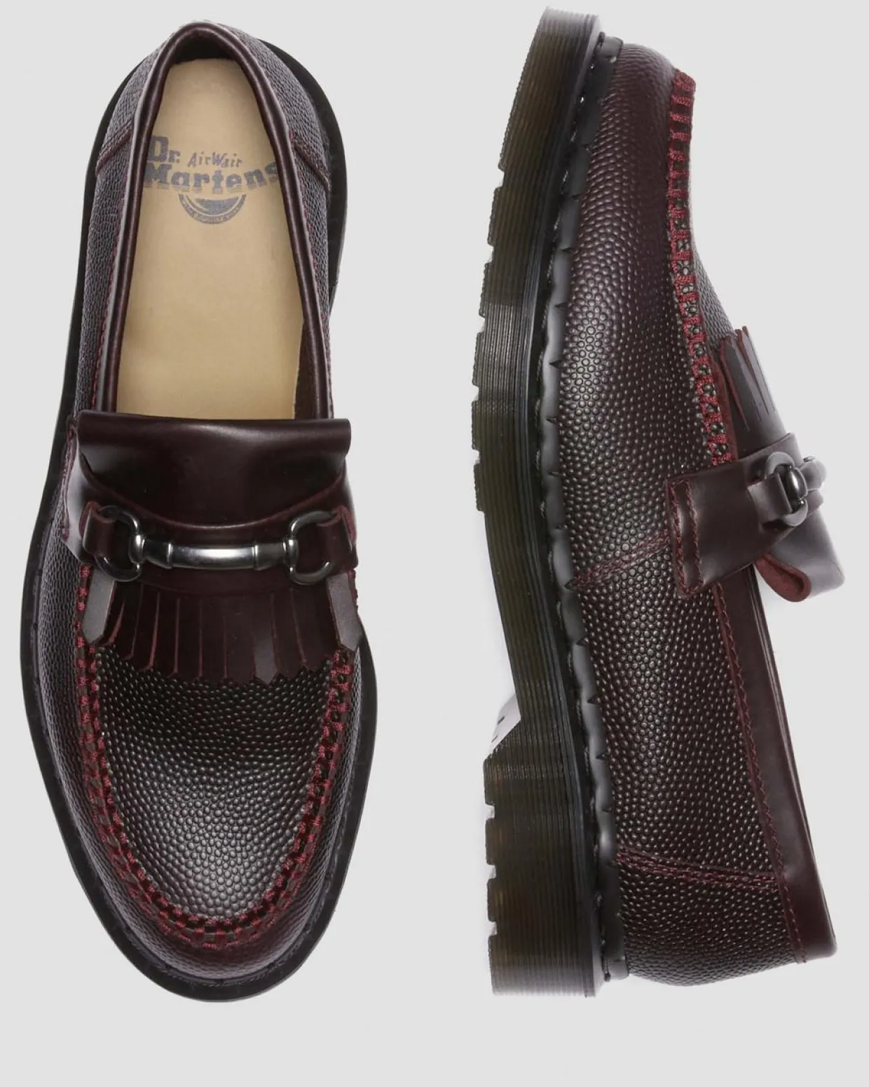 Dr. Martens Mocassins Adrian Snaffle En Cuir Pebble Grain à Franges OXBLOOD Store