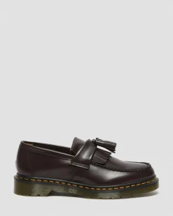 Dr. Martens Mocassins Adrian Yellow Stitch En Cuir Smooth à Pampilles Bordeaux — Smooth Leather Shop