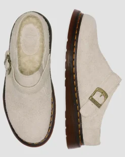 Dr. Martens Mules Isham En Daim Et Fourrure Synthétique VINTAGE TAUPE — Long Napped Suede Fashion