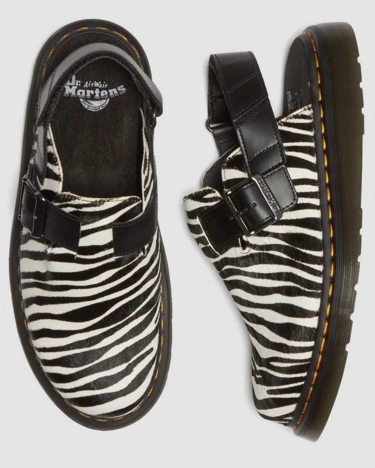 Dr. Martens Mules Jorge II En Hair-On à Bridess BLACK+WHITE — Hair On + Atlas New