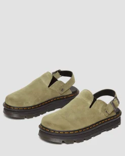 Dr. Martens Mules Plateformes Zebzag Casual En Daim à Brides Muted Olive — E.H.Suede Best