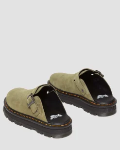 Dr. Martens Mules Plateformes Zebzag Casual En Daim à Brides Muted Olive — E.H.Suede Best