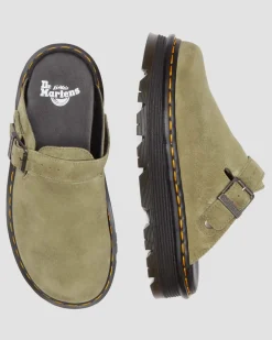 Dr. Martens Mules Plateformes Zebzag Casual En Daim à Brides Muted Olive — E.H.Suede Best