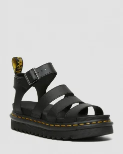 Dr. Martens Sandales Blaire En Cuir Hydro à Brides Noir — Hydro Leather Fashion