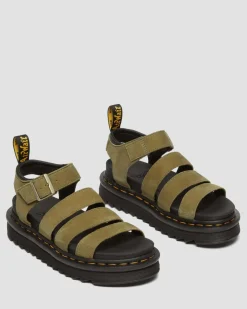 Dr. Martens Sandales Blaire En Cuir Tumbled Nubuck Muted Olive — Tumbled Nubuck Outlet