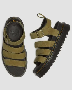 Dr. Martens Sandales Blaire En Cuir Tumbled Nubuck Muted Olive — Tumbled Nubuck Outlet