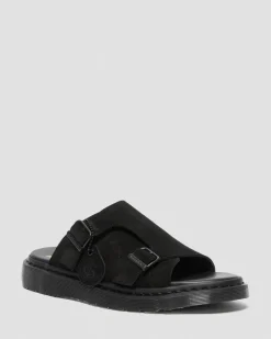 Dr. Martens Sandales Claquettes Dayne Made In England En Daim Noir — Repello Calf Suede Fashion