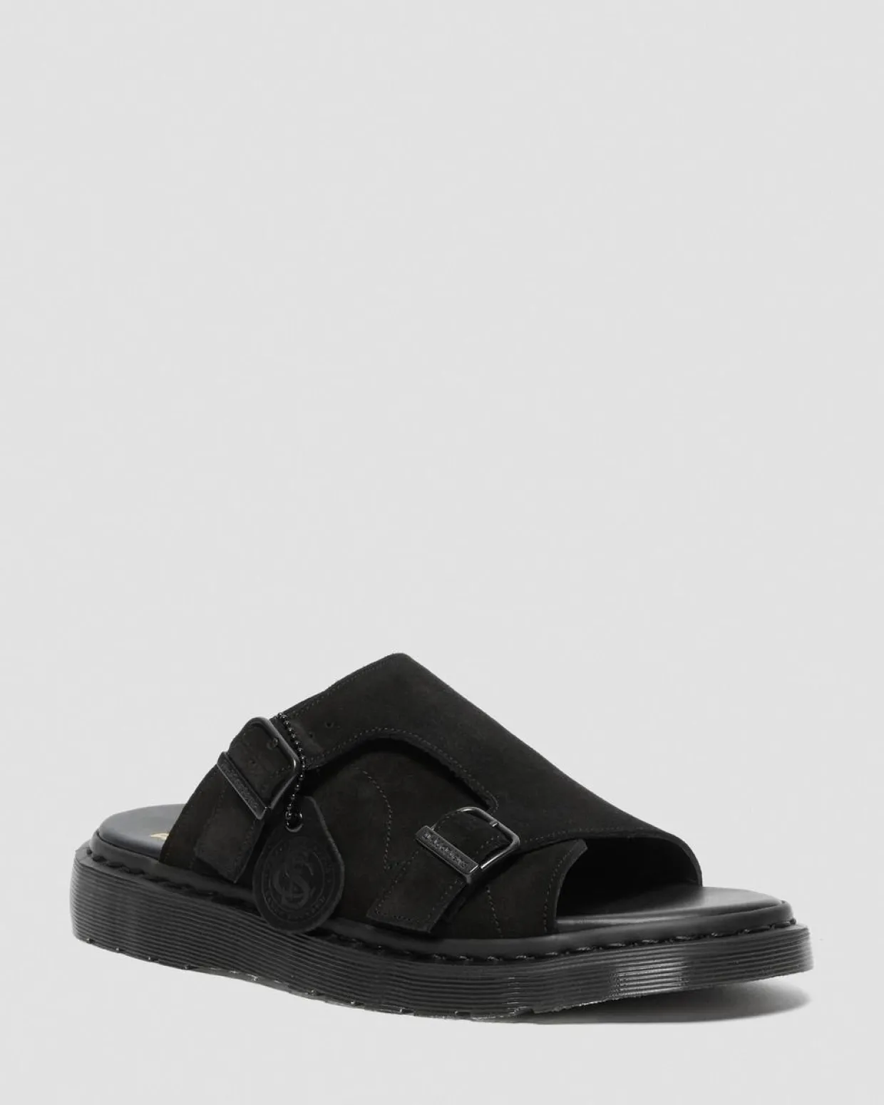 Dr. Martens Sandales Claquettes Dayne Made In England En Daim Noir — Repello Calf Suede Fashion