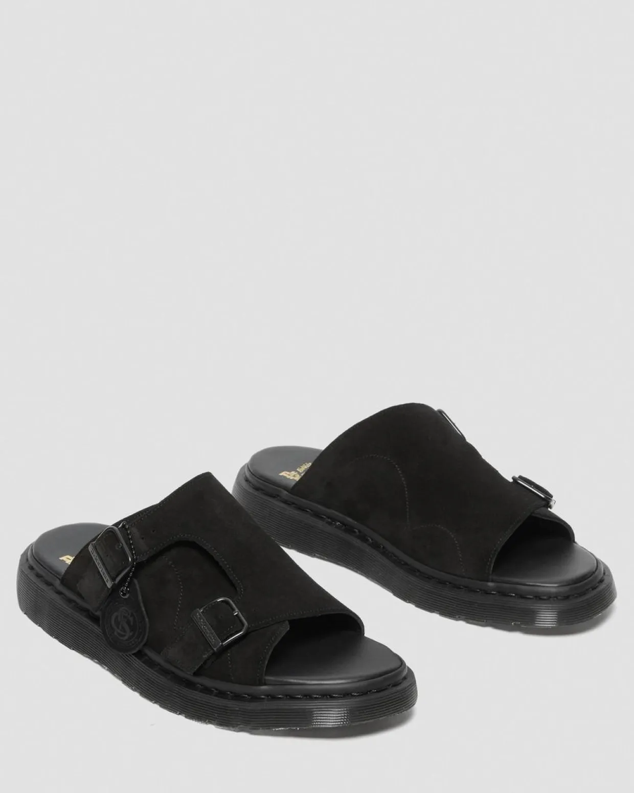 Dr. Martens Sandales Claquettes Dayne Made In England En Daim Noir — Repello Calf Suede Fashion