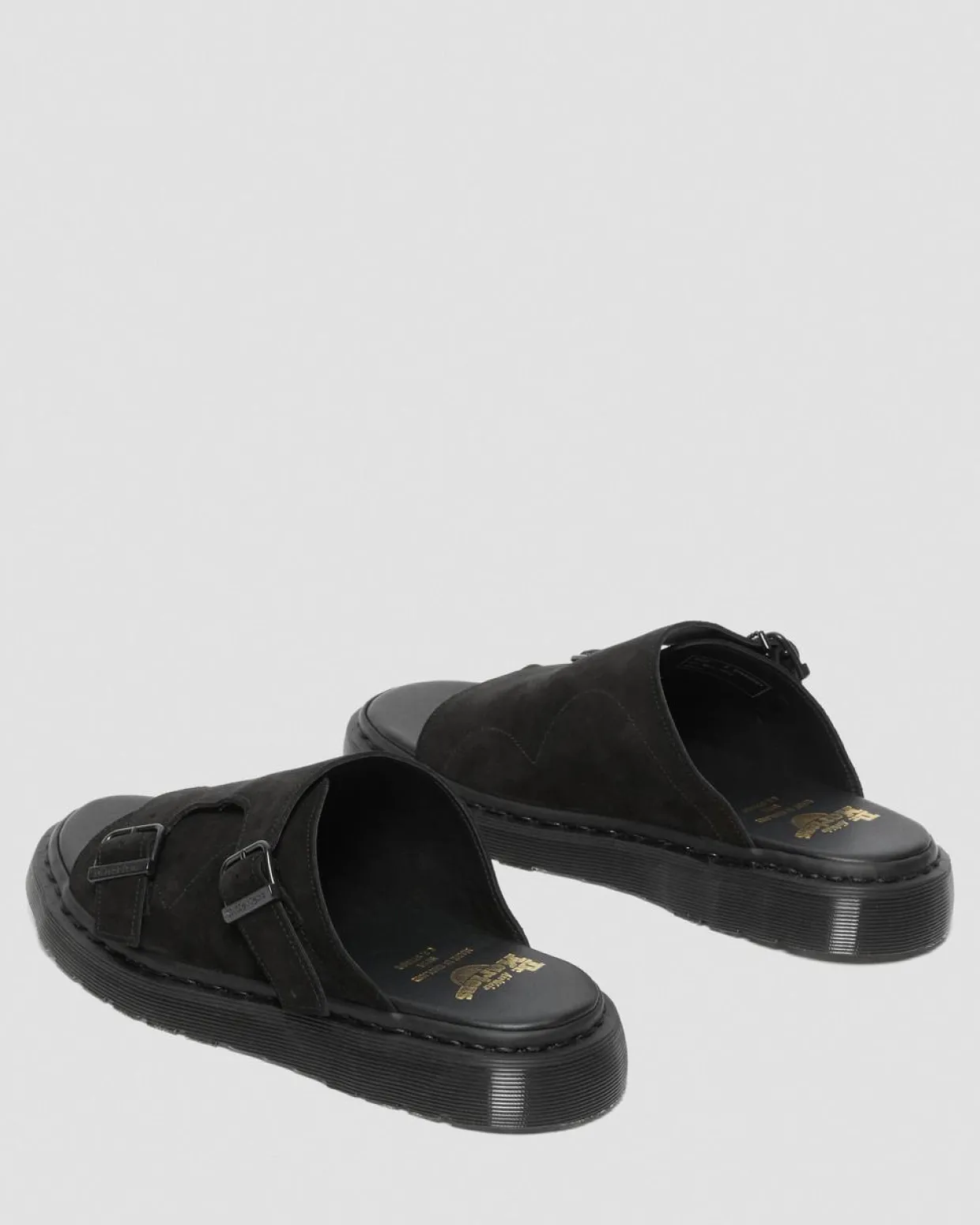 Dr. Martens Sandales Claquettes Dayne Made In England En Daim Noir — Repello Calf Suede Fashion