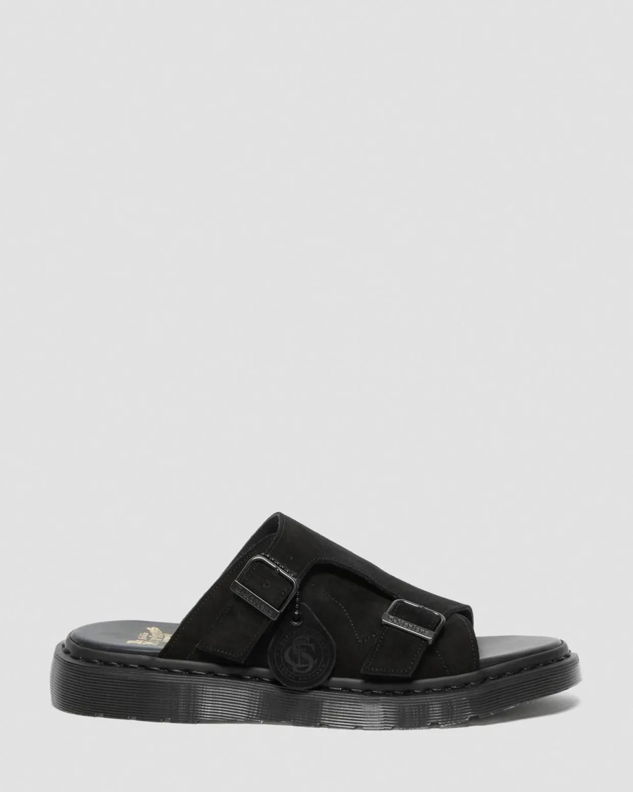 Dr. Martens Sandales Claquettes Dayne Made In England En Daim Noir — Repello Calf Suede Fashion