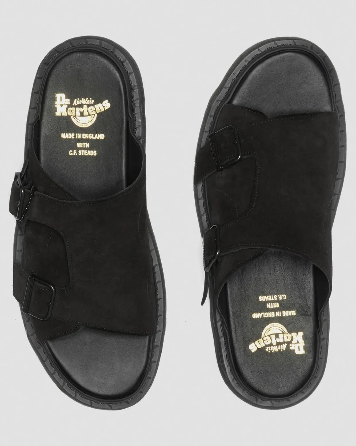 Dr. Martens Sandales Claquettes Dayne Made In England En Daim Noir — Repello Calf Suede Fashion