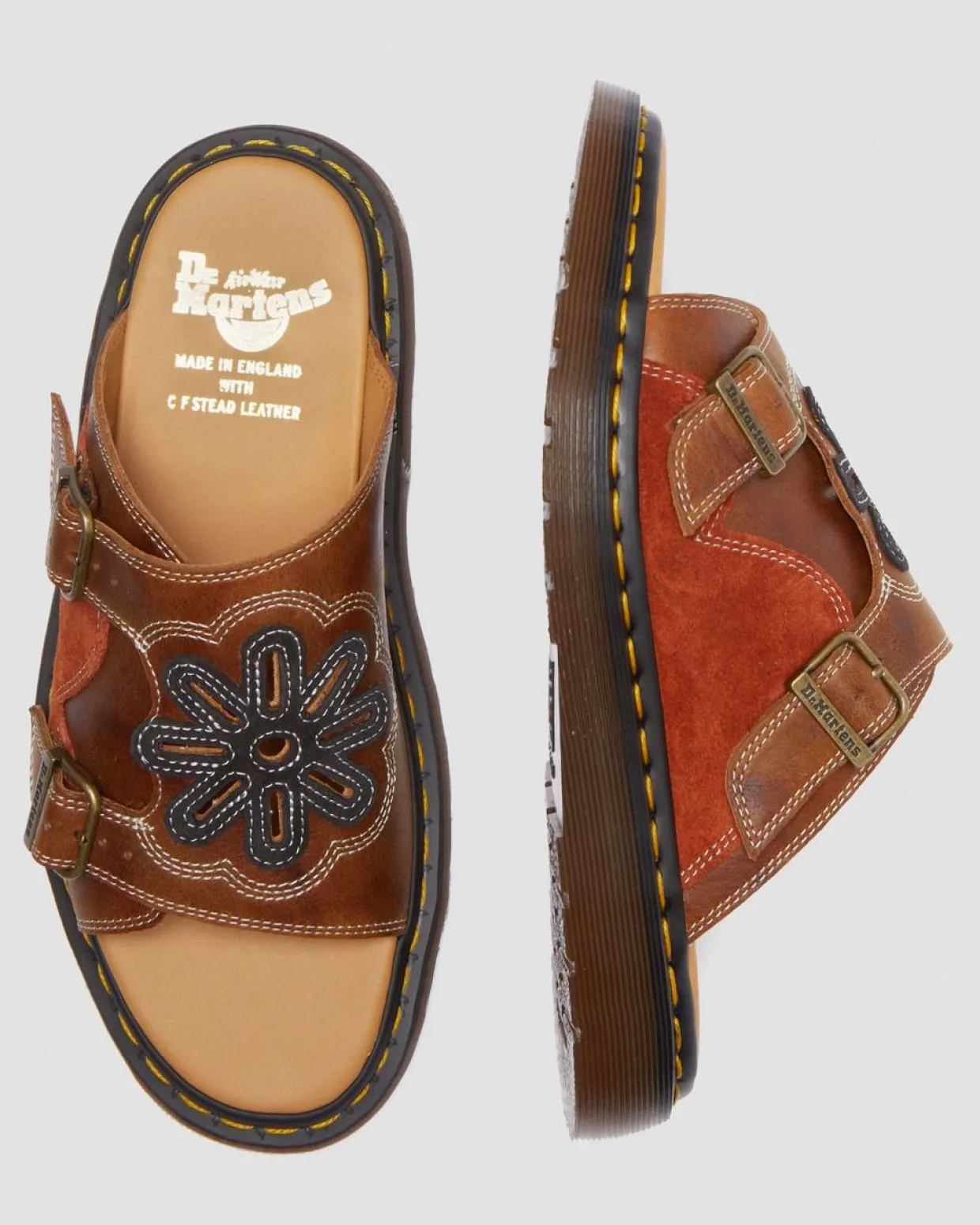 Dr. Martens Sandales Dayne Made In England En Cuir Et En Daim à Appliqué Conker Brown+Black+Rust Orange — Regency Calf+Desert Oasis Suede Cheap