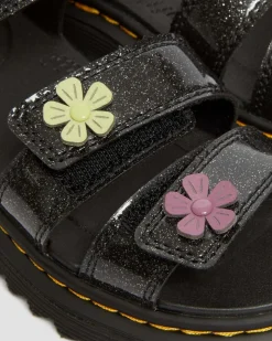 Dr. Martens Sandales Klaire à Paillettes Et à Bridess Velcro Junior Black+Multi — Coated Glitter Pu+Athena Fashion