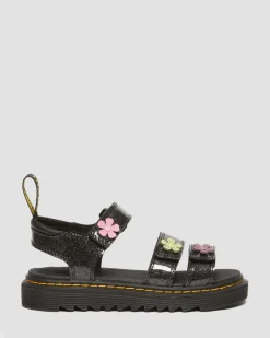 Dr. Martens Sandales Klaire à Paillettes Et à Bridess Velcro Junior Black+Multi — Coated Glitter Pu+Athena Fashion