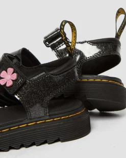 Dr. Martens Sandales Klaire à Paillettes Et à Bridess Velcro Junior Black+Multi — Coated Glitter Pu+Athena Fashion