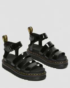 Dr. Martens Sandales Montantes Blaire En Cuir Verni Noir — Patent Leather Clearance