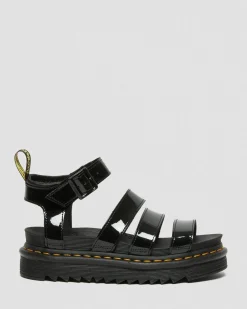 Dr. Martens Sandales Montantes Blaire En Cuir Verni Noir — Patent Leather Clearance