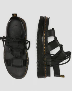 Dr. Martens Sandales Nartilla En Cuir Hydro à Lacets Noir — Hydro Leather Outlet