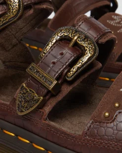 Dr. Martens Sandales Plateformes Gryphon Gothic Americana En Cuir Dark Brown — Classic Pull Up Reptile Emboss+ E.H.Suede Sale